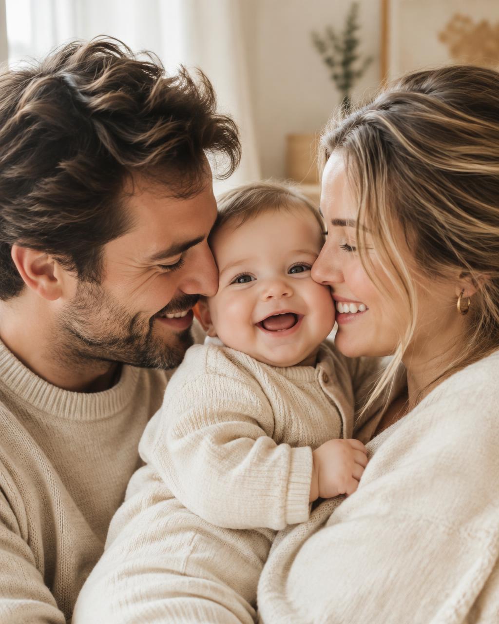 Une famille souriante, moment de vie quotidienne
